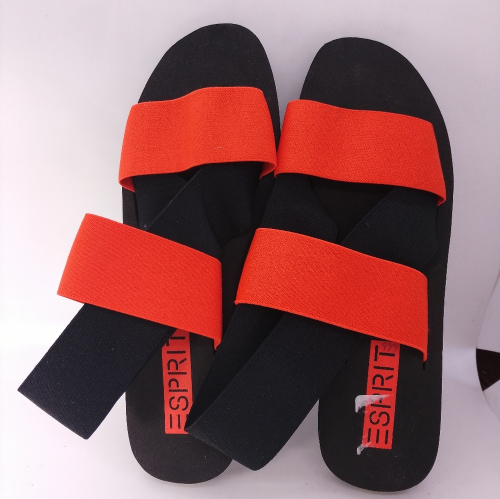 NWOT Esprit Black and Reddish Orange Elastic Strap Surf Sandals
